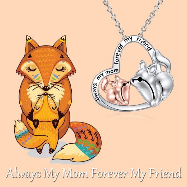 Sterling Silver Fox Mother Child Heart Pendant Necklace for Mom-5