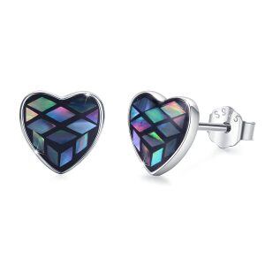 Sterling Silver Abalone Shell Heart Stud Earrings-0