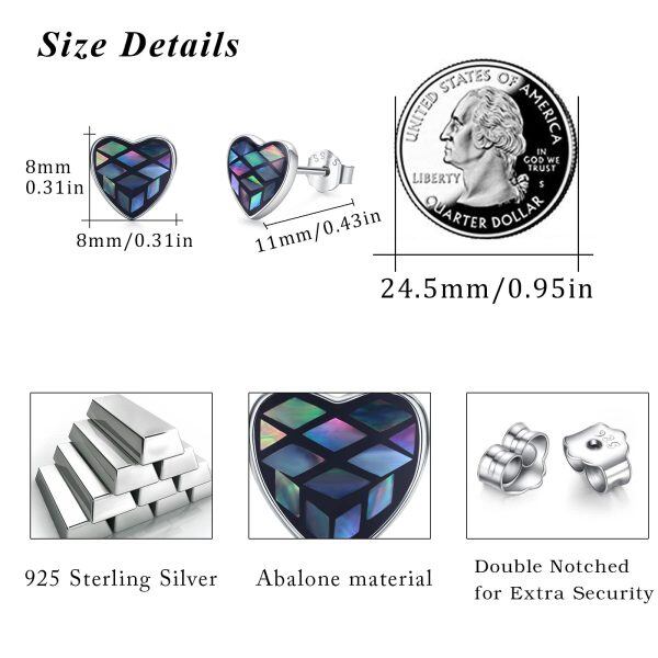 Sterling Silver Abalone Shell Heart Stud Earrings-1