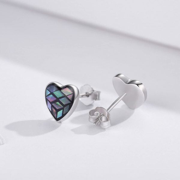 Sterling Silver Abalone Shell Heart Stud Earrings-4