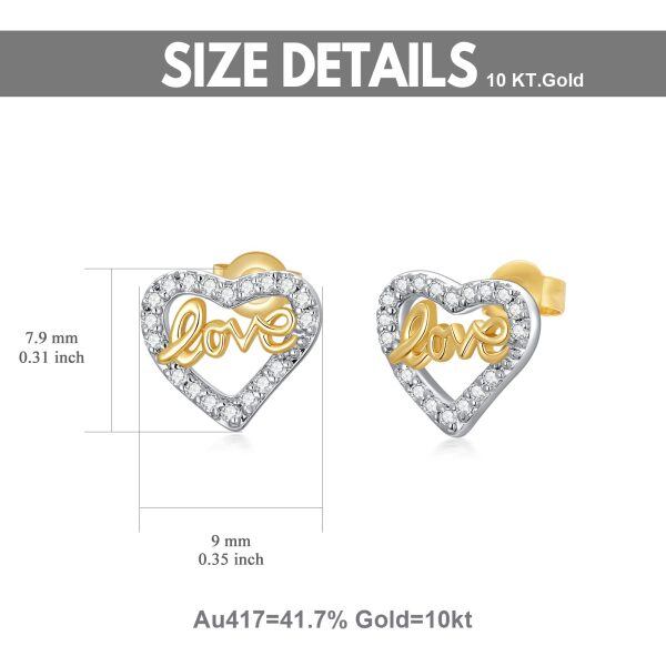 10K Gold Love Moissanite Heart Stud Earrings-1