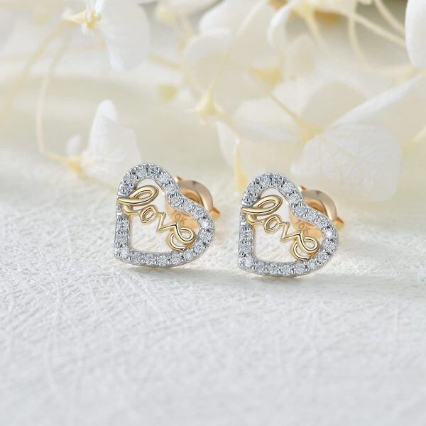 10K Gold Love Moissanite Heart Stud Earrings-3