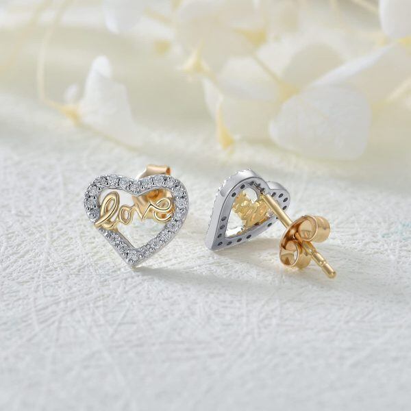 10K Gold Love Moissanite Heart Stud Earrings-4