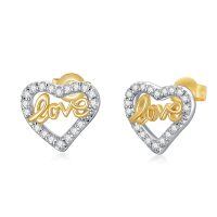 wholesale 10K Gold Heart-Shaped Love Moissanite Stud Earrings- Rhodium And Gold Plated