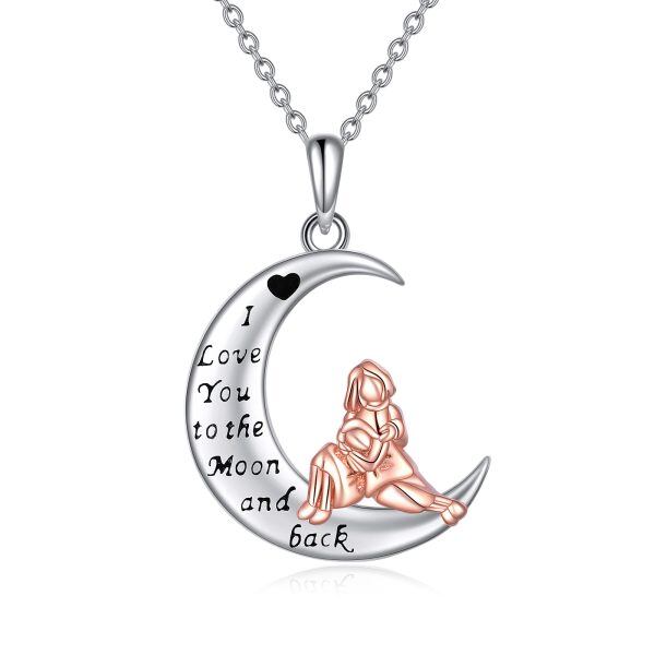 Sterling Silver Moon Mom Daughter Pendant Necklace-0