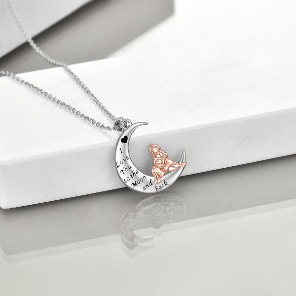 Sterling Silver Moon Mom Daughter Pendant Necklace-4