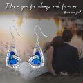 wholesale 925 Sterling Silver Blue Crystal Heart Dangle Earrings with I Love You Message - Perfect Mothers Day Gifts-0-5