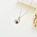 wholesale Gold-Plated 925 Sterling Silver Mom Heart & Butterfly Purple Crystal Pendant Necklaces for Women-0-3