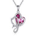 wholesale 925 Sterling Silver Pink Heart Love Pendant Necklace Mother Daughter Gifts-0-0