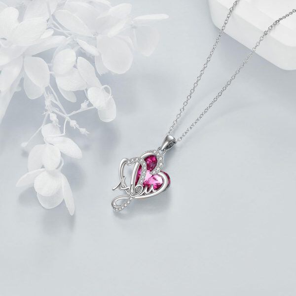 Sterling Silver Mom Crystal Heart Pendant Necklace-4