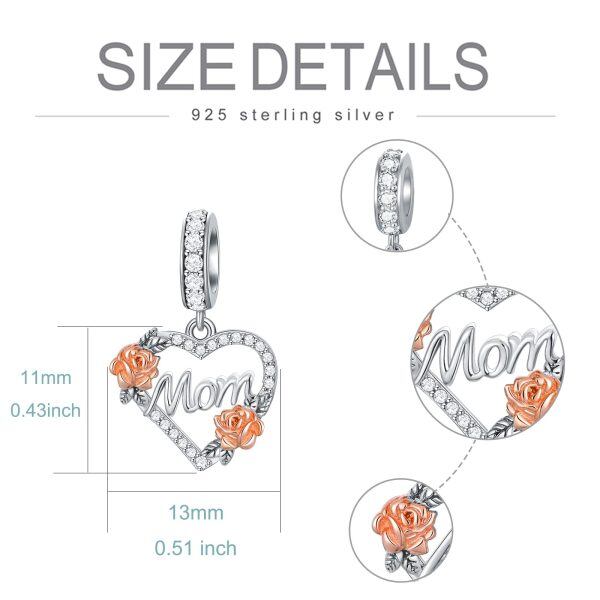 Sterling Silver Rose Flower Mom Heart Dangle Charms-1