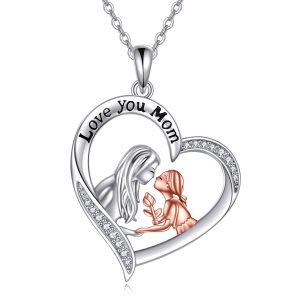 Sterling Silver Mother Daughter Pendant Necklace for Mom-0