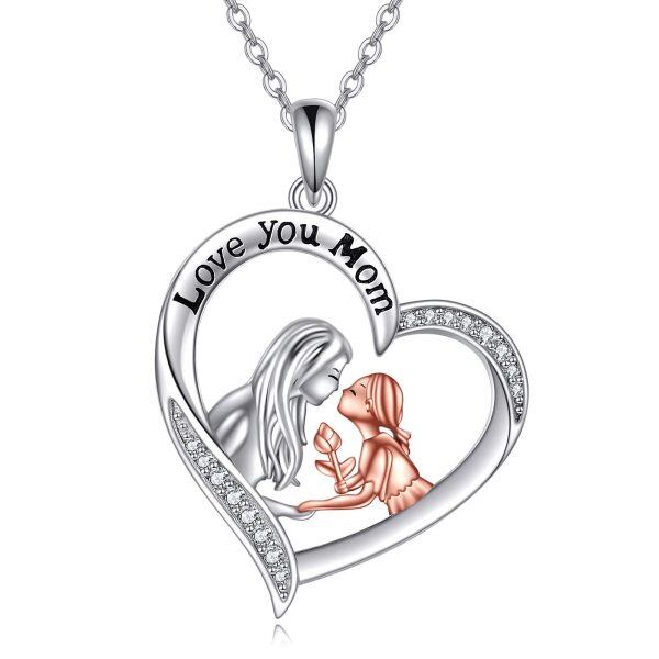 Sterling Silver Mother Daughter Pendant Necklace for Mom-0