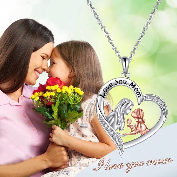 Sterling Silver Mother Daughter Pendant Necklace for Mom-5