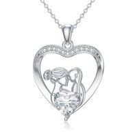 wholesale 925 Sterling Silver Crystal Heart Pendant with Mother and Child Design for Women's s- Rhodium Plated