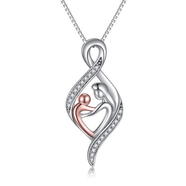 Sterling Silver Moissanite Mom Baby Pendant Necklace-0