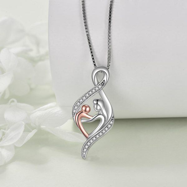 Sterling Silver Moissanite Mom Baby Pendant Necklace-3