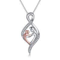 wholesale 925 Sterling Silver Mother and Child Heart Shape Pendant Necklace with Moissanites for Women- Rhodium And Rose Gold Plated