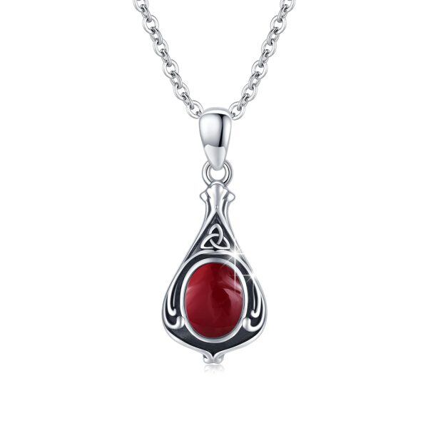 Sterling Silver Celtic Knot Dark Red Agate Pendant Necklace-0