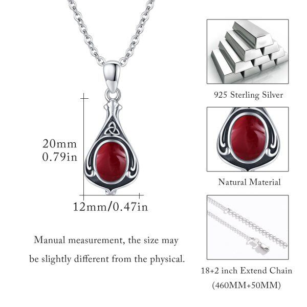 Sterling Silver Celtic Knot Dark Red Agate Pendant Necklace-1