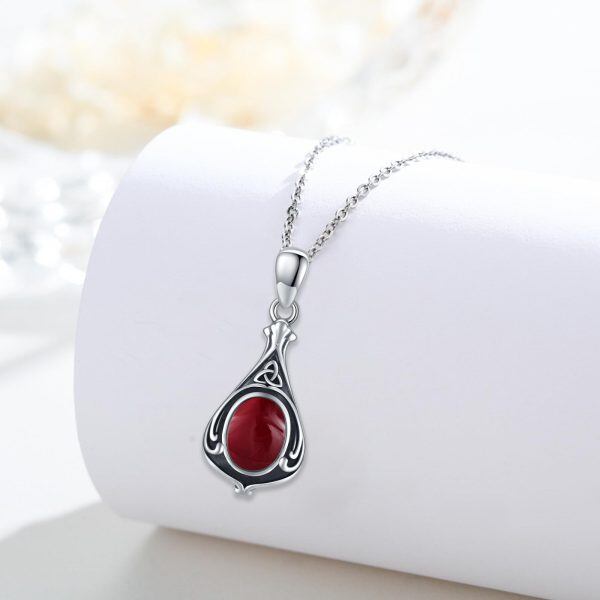 Sterling Silver Celtic Knot Dark Red Agate Pendant Necklace-4