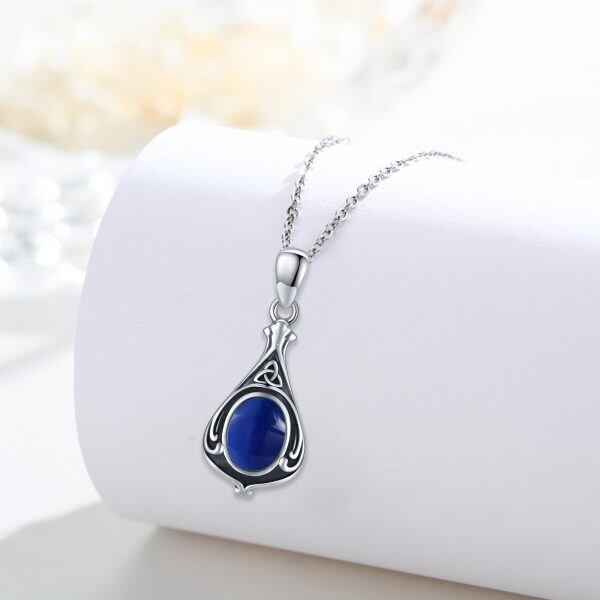 Sterling Silver Celtic Knot Blue Agate Pendant Necklace-4