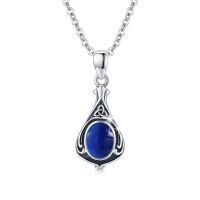 wholesale 925 Sterling Silver Blue Stone Celtic Knot Teardrop Pendant Necklace- Oxidized/Oxidised