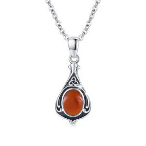 Sterling Silver Celtic Knot Red Agate Pendant Necklace-0