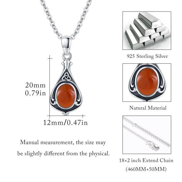 Sterling Silver Celtic Knot Red Agate Pendant Necklace-1