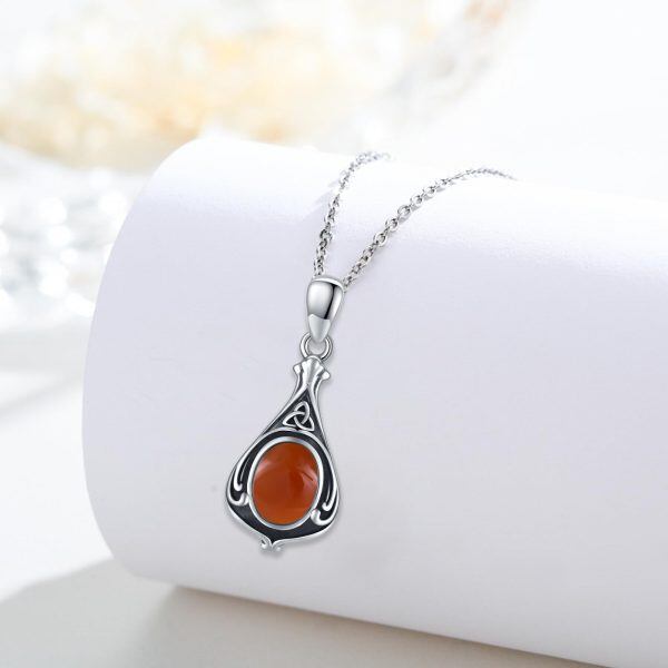 Sterling Silver Celtic Knot Red Agate Pendant Necklace-4