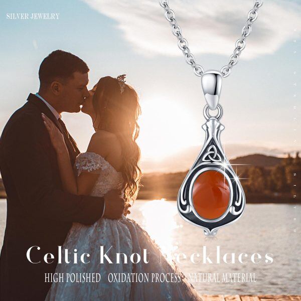 Sterling Silver Celtic Knot Red Agate Pendant Necklace-5