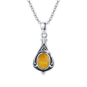 Sterling Silver Celtic Knot Yellow Agate Pendant Necklace-0