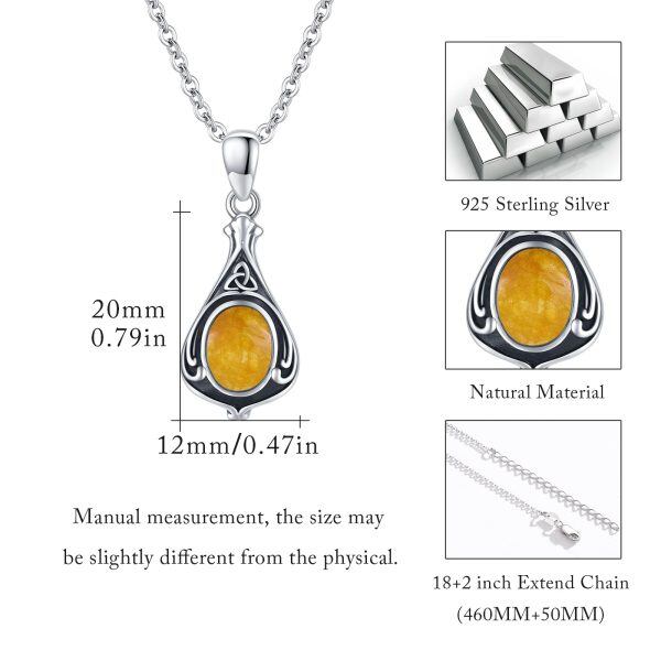 Sterling Silver Celtic Knot Yellow Agate Pendant Necklace-1