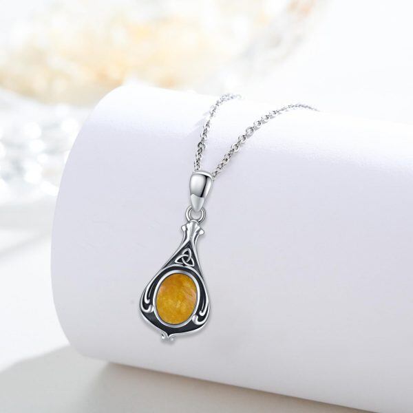 Sterling Silver Celtic Knot Yellow Agate Pendant Necklace-4