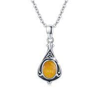 wholesale 925 Sterling Silver Citrine Stone Celtic Knot Teardrop Pendant Necklace for Women- Oxidized/Oxidised