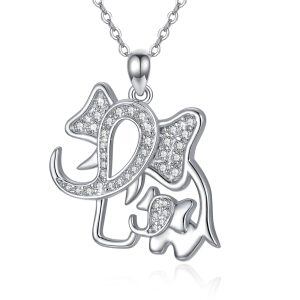 Sterling Silver Hollow Elephant Mother Child Pendant Necklace-0