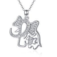 wholesale 925 Sterling Silver Celtic Knot Elephant Pendant Necklace with Cubic Zirconia for Women and Girls- Rhodium Plated