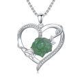wholesale 925 Sterling Silver Heart-Shaped Necklace w/ Green Jade Rose & Cubic Zirconia Stones for Women-0-0