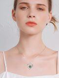 wholesale 925 Sterling Silver Heart-Shaped Necklace w/ Green Jade Rose & Cubic Zirconia Stones for Women-0-2