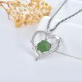 wholesale 925 Sterling Silver Heart-Shaped Necklace w/ Green Jade Rose & Cubic Zirconia Stones for Women-0-3