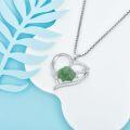 wholesale 925 Sterling Silver Heart-Shaped Necklace w/ Green Jade Rose & Cubic Zirconia Stones for Women-0-4