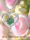 wholesale 925 Sterling Silver Heart-Shaped Necklace w/ Green Jade Rose & Cubic Zirconia Stones for Women-0-5