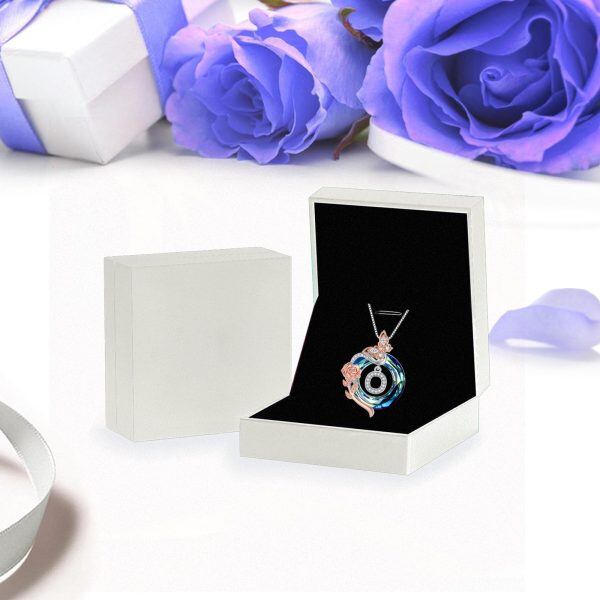 Sterling Silver Initial Alphabet Letter "O" Pendant Necklaces with Blue Circle Crystal-5