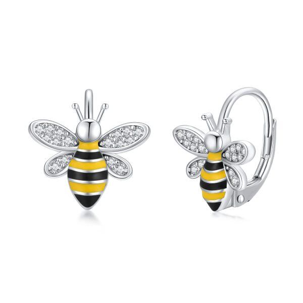 Sterling Silver Bee Huggie Earrings-0