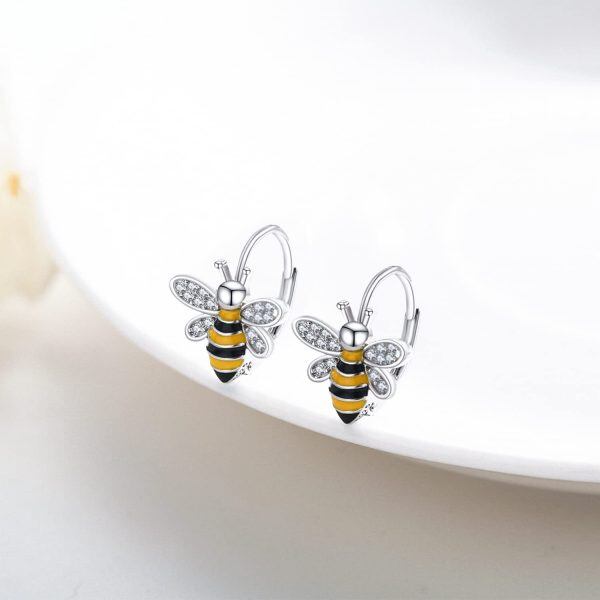 Sterling Silver Bee Huggie Earrings-3