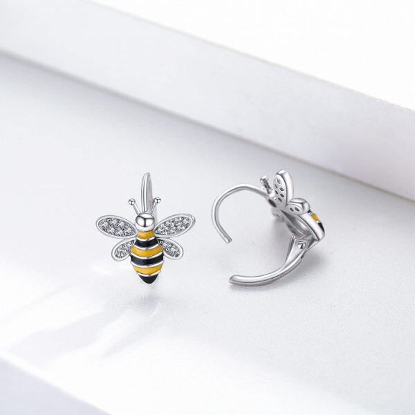 Sterling Silver Bee Huggie Earrings-6