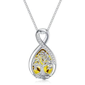 Sterling Silver Infinity Tree of Life Teardrop Pendant Necklace with November Birthstone-0