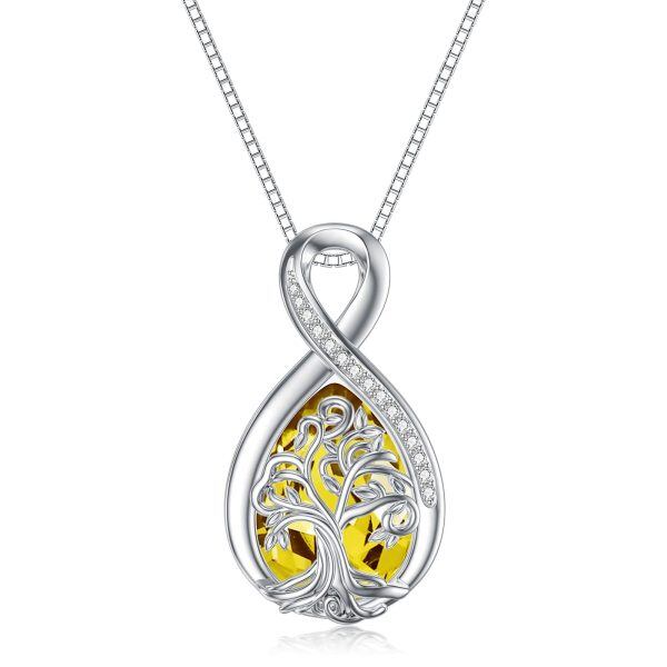 Sterling Silver Infinity Tree of Life Teardrop Pendant Necklace with November Birthstone-0