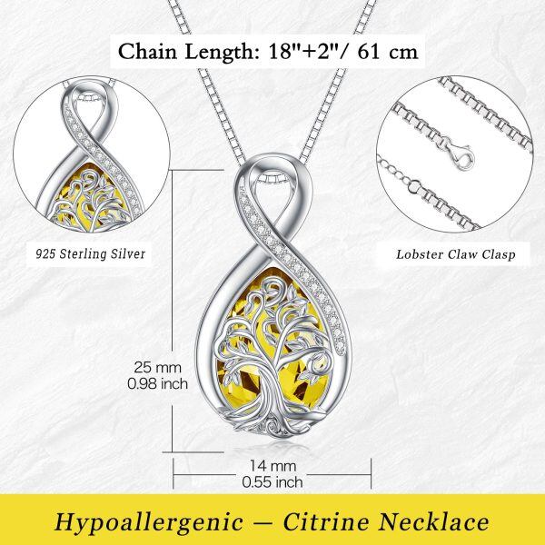 Sterling Silver Infinity Tree of Life Teardrop Pendant Necklace with November Birthstone-2