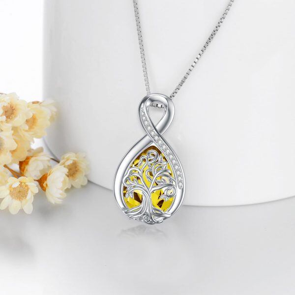 Sterling Silver Infinity Tree of Life Teardrop Pendant Necklace with November Birthstone-3